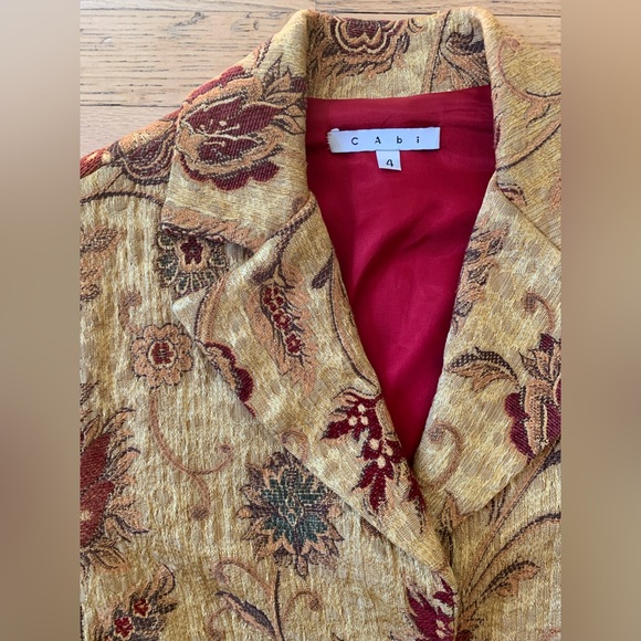 Cabi Floral Embroidered Gold and Red Coat - Picture 2 of 4